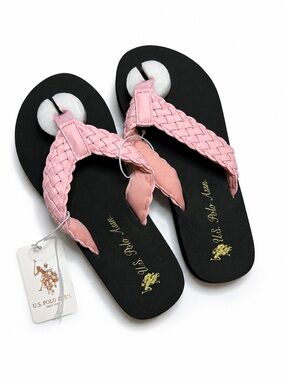 U.S. Polo Assn. Pink Braided Thong Sandals with Black Footbed